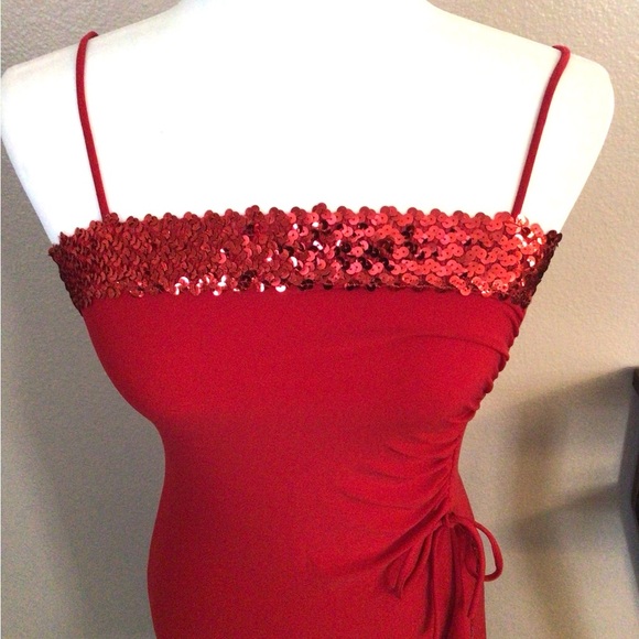 Red Sequin Strap Dress - Picture 3 of 7